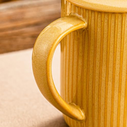 Yundu 15.5oz/470ml Ceramics Teacups with Infuser and Lid, Loose Leaf Tea Cup - (Flambe Mustard Yellow)
