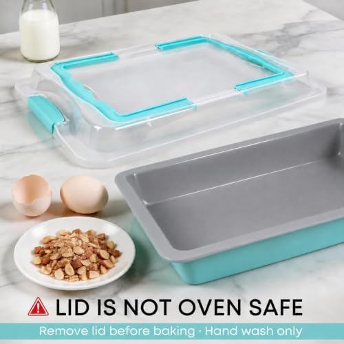 2 Pack 15x10 Sheet Cake Pan with Lid, Blue Gray Interior