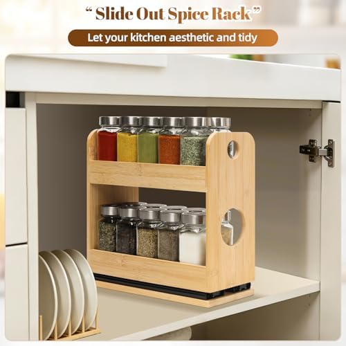 2-Tier Pull Out Spice Rack Organizer for Cabinet Kitchen Pantry