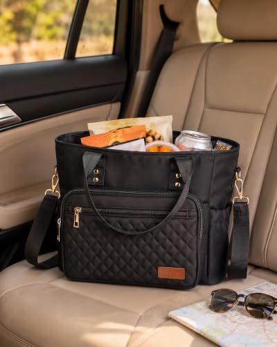 HOTOR Lunch Box Women Insulated Tote Bag Multiple Pockets Black