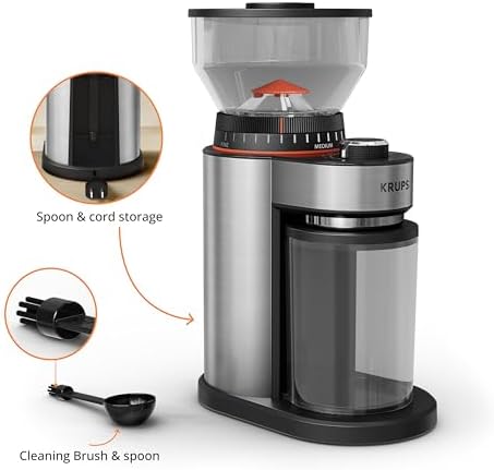 KRUPS Flat Burr Coffee Grinder 18 Settings 2-20 Cups Stainless Steel