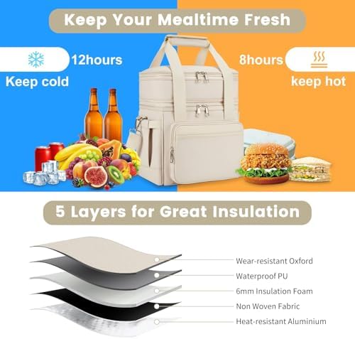 holuxer Lunch Bag for Women - Expandable Double Deck Lunch Box
