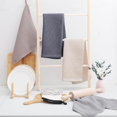 Homaxy 100% Cotton Waffle Weave Kitchen Dish Towels 24-Pack, Dark Grey