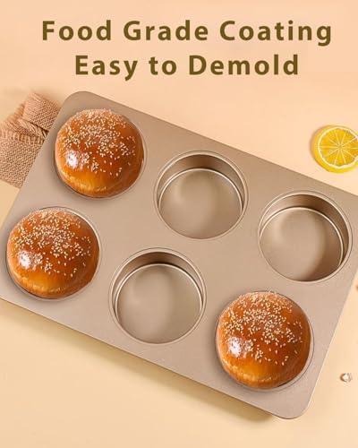 3.7in Jumbo English Muffin Pan with Lid, 6-Cup Nonstick Baking Pan