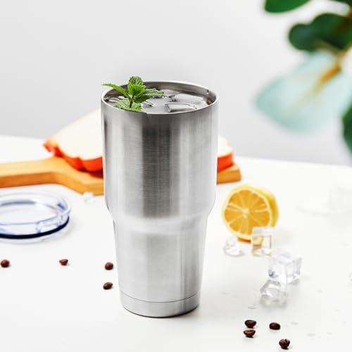 MEWAY 30oz Insulated Tumbler With Lids and Straws,Stainless Steel Double Vacuum Coffee Tumbler Cup, Brush, Durable Powder Coated Coffee Cup for Cold & Hot Drinks, Office, Travel(Silver,12 PACK)