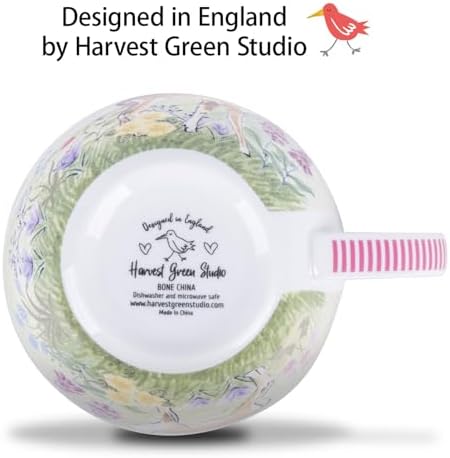 20 oz Deer & Wildflower Coffee Mug, Premium Bone China Cottage Garden Coffee Cup with Rabbit & Butterfly, Thoughtful Gifts for Mom Women Mothers Day, Designed in England by Harvest Green Studio