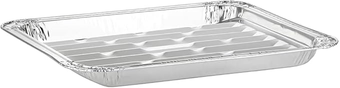 PARTY BARGAINS Aluminum Broiler Pans 24 Pack, Heavy-Duty Disposable Grill & Roasting Pans for BBQ, Oven & Catering, Ribbed Bottom for Even Heat - (Max 240°C)