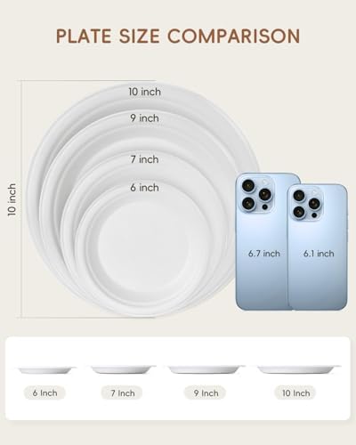 Goodluck 9 Inch White Compostable Sugarcane Paper Plates, 100 Pack