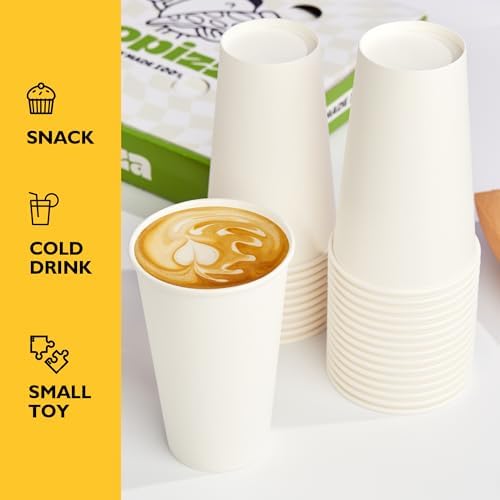 RACETOP 16 oz Coffee Cups, 200 Pack, Disposable Paper Hot Coffee Cup