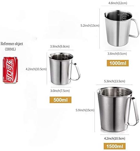 KSENDALO 32Oz/4Cup Stainless Steel Pitcher (SUS304), 1 Liter Metal Container for Water, Milk, Liquid with Handle with Engraved Markings, Silver