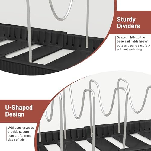 Expandable Pan Organizers Inside Cabinet with 12 Dividers Black