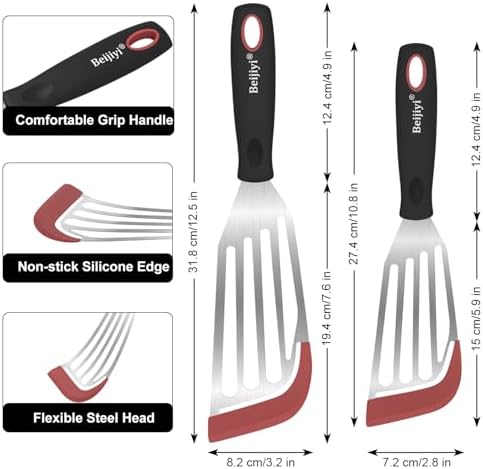 Beijiyi 2-Piece Silicone Fish Spatula for Nonstick Cookware, Heat Resistant