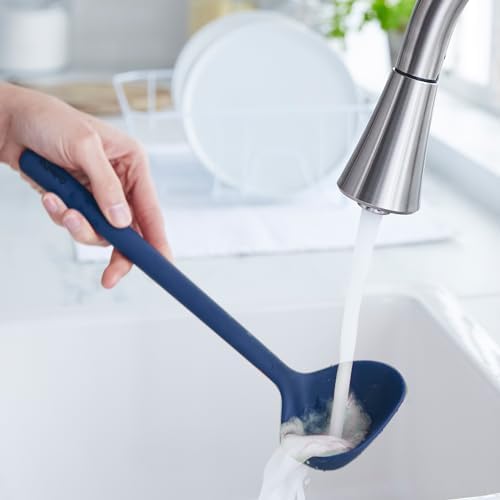 GreenPan Silicone Ladle, Soup Mixing Stirring Serving, Cooking Kitchen Utensil, Flexible Rubber Nonstick Cookware, Rigid Steel Core, Heat-Resistant, Anti-Slip Handle, BPA-Free, Dishwasher Safe, Blue