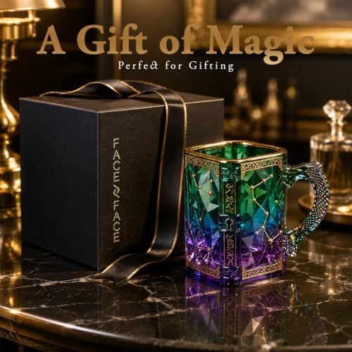 FACE N FACE Zodiac Glass Mug, 8 oz Celestial Constellation Coffee & Tea Cup with Dragon Scale Handle, Green Purple Astrology Mug, Witchy Magic Cup for Halloween Christmas Gift