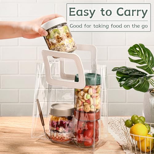 DIMBRAH Overnight Oats Containers with Lids, Mason Jars 16oz with Lids - Set Of 6, Practical Oatmeal Container to Go, Chia Seed Pudding Jars