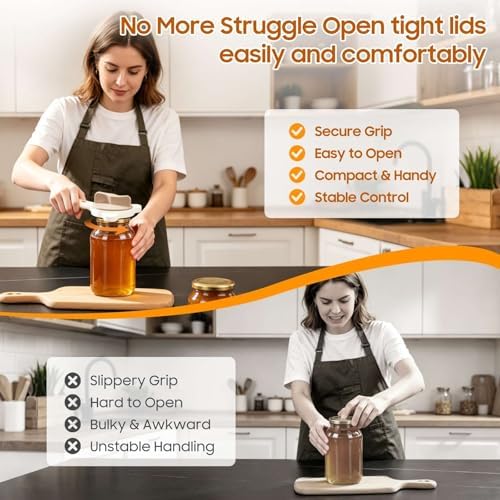 4-in-1 Adjustable Stainless Steel Jar Opener for Seniors Arthritic & Weak Hands, Manual Lid Gripper for Mason Pickle Sauce Jam Soda Wine Jars, Compact Practical Home RV Kitchen Gadget