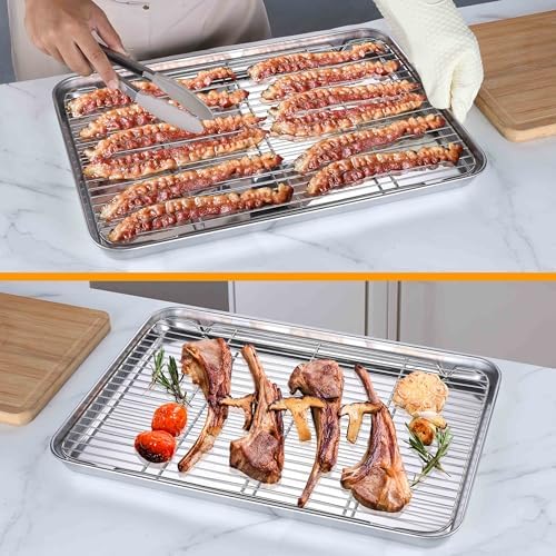 Homikit 20x14 Inch XL Stainless Steel Baking Sheet with Cooling Rack Set