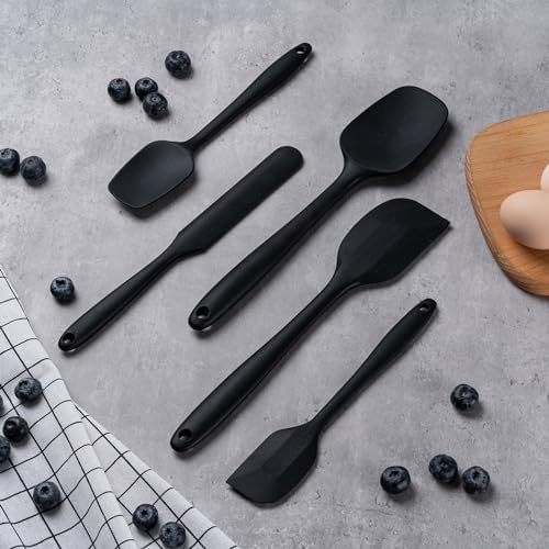 Silicone Spatula Set,5 Piece Food Grade Rubber Spatulas,Black