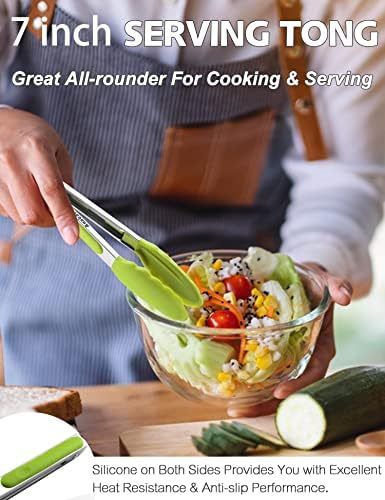 Anaeat Non-Stick Silicone Locking Tong Set of 3 - Stainless Steel 7", 9" and 12" Kitchen Food Tongs with Non-Slip Silicone Tips and Grip for Cooking, Baking and BBQ - Heat Resistant up to 480°F