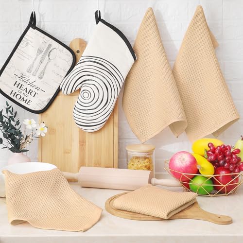 Homaxy 100% Cotton Waffle Weave Kitchen Dish Cloths 6-Pack, Apricot