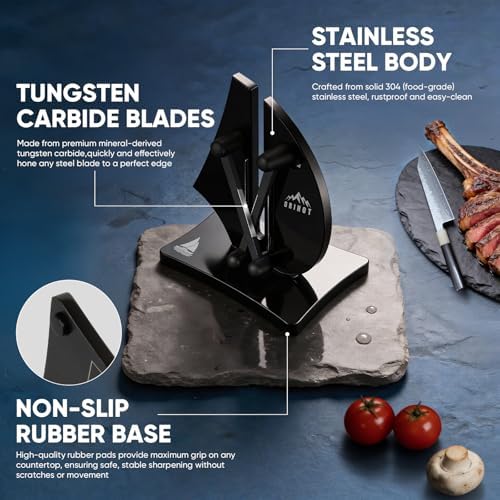 VN3 Professional Knife Sharpener | 3-Action Tungsten Carbide, Black