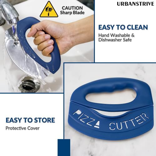 Pizza Cutter with Blade Cover Stainless Steel Upgrade Sharp Blade Dark Blue
