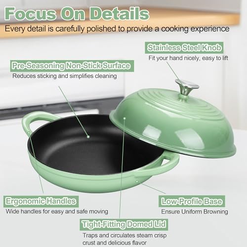 TeamFar Cast Iron Bread Dutch Oven, 6 Qt Enameled Dutch Oven Pot