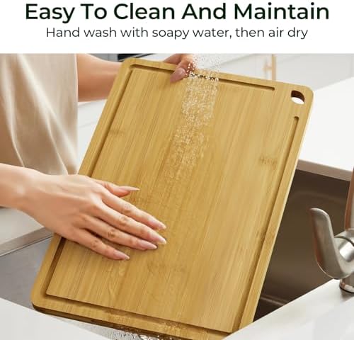 Keechee Chopping Board Duo 2-Pcs Natural Bamboo With Juice Channels & Knife-Friendly Finish For Versatile Kitchen Use(2Pcs)