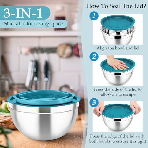 TeamFar Mixing Bowls, Stainless Steel Nesting Salad Bowls Set