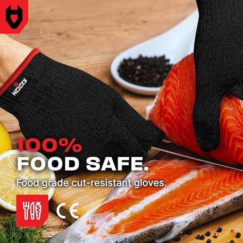 NoCry Premium Cut Resistant Gloves Food Grade — Level 5 Protection; Ambidextrous; Machine Washable; Superior Comfort and Dexterity; Lightweight — Perfect Cutting Gloves or Mandolin Glove