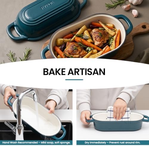 Oval Dutch Oven for Bread Baking,Enameled Cast Iron Bread Pan(4.1QT,Teal)