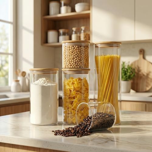 79oz Tall Glass Pasta Storage Containers with Airtight Bamboo Lids, 3 Pack