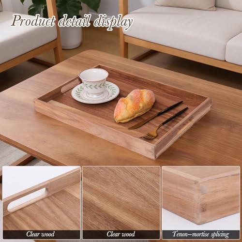 Wooden Serving Tray with Handles (17 Inches) – Decorative Serving Trays Platter for Breakfast in Bed, Lunch, Dinner,Ottoman, Appetizers, Patio, BBQ,Coffee Table, Party (Acacia)