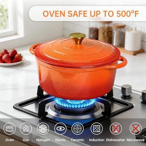 5 QT Enameled Cast Iron Dutch Oven Pot with Lid & Gold Powder