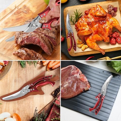 Heavy Duty Kitchen Shears by ANDONG, Kitchen Scissors,Stainless Steel Poultry Shears Heavy Duty Professional, Red