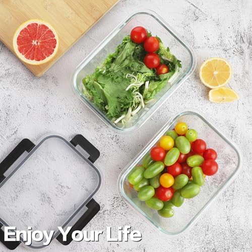 HOMBERKING 10-Pack Glass Meal Prep Containers, 36 oz/14 oz, Locking Lid Set