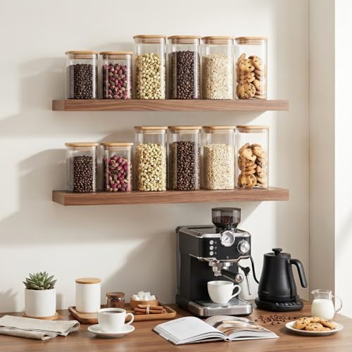 4-Pack 1.2Qt Square Glass Storage Jars with Bamboo Lids