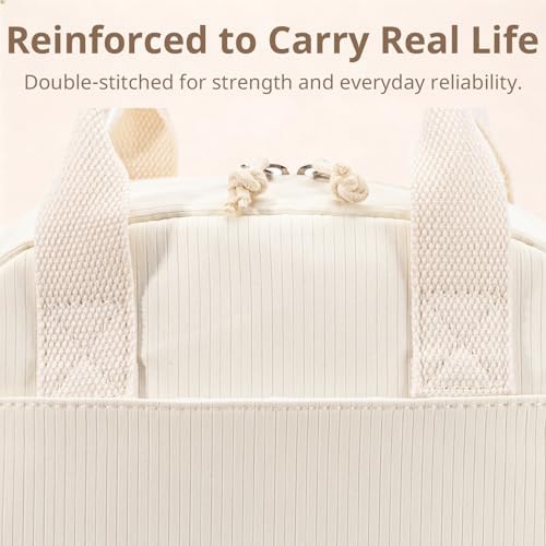 LOVELYWIND Lunch Box for Women, Insulated Lunch Bag, White Textured Tote