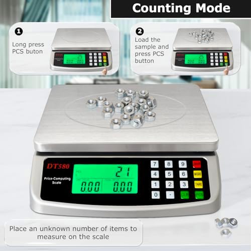 110lb Food Scale, Digital Kitchen Scale with Price Computing Commercial Scale 5 Units, Hold, Tare, PCS, 304 Stainless Steel for Baking, Cooking, Meat, Counting, Adapter Included