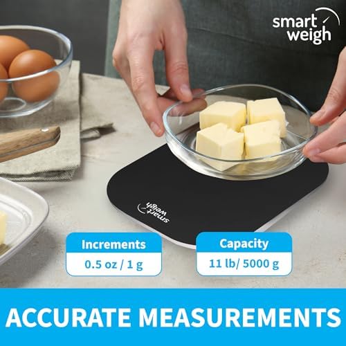 Smart Weigh Black Digital Kitchen Scale, 11 lb x 1g, Weight Loss Tracking