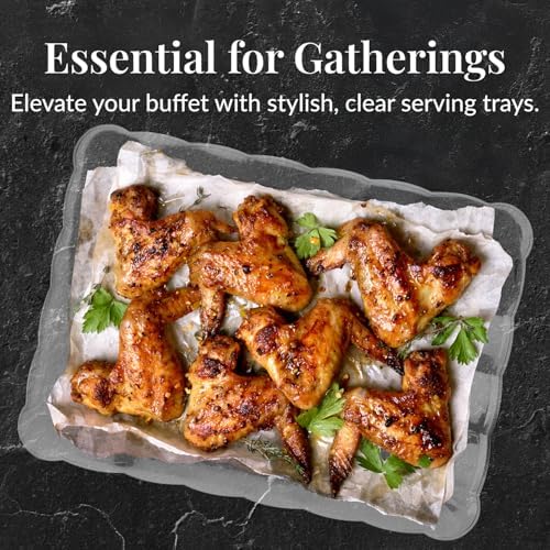 Prestee 24-Pack Serving Tray - 9x13 Inches Disposable Rectangular Plastic Food Tray for Parties and Events - Clear Platters for Dessert Table Displays, Appetizers, Snacks, and More