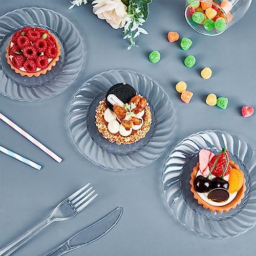 FOCUSLINE 100 Count Clear Plastic Plates, 6 Inch Disposable Dessert Plates