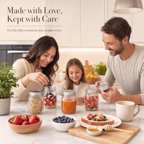YINGERHUAN Glass Regular Mouth Mason Jars, 16 oz Clear Glass Jars with Silver Metal Lids for Sealing, Canning Jars for Food Storage, Overnight Oats, Dry Food, Snacks, Candies, DIY Projects (4PACK)
