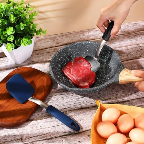2 Pcs Mini Silicone Cookie Brownie Spatula,Solid Flat,Black,Blue