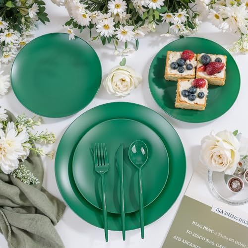 EjonirInjonir 150pcs Heavy Duty Green Disposable Plates for Camping Matte