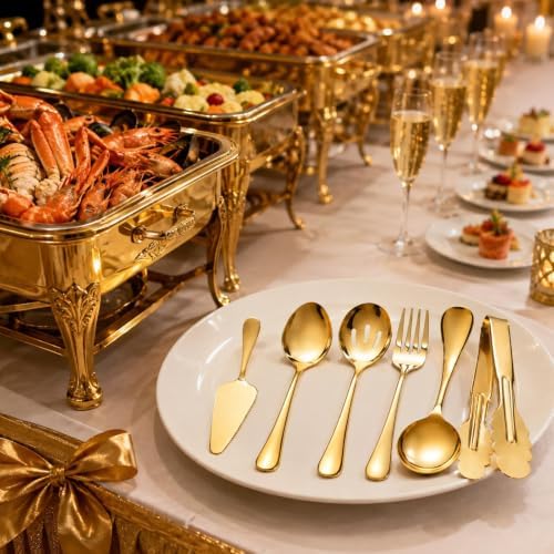 12-Piece Gold Serving Utensils Set, Serving Spoons for Buffet
