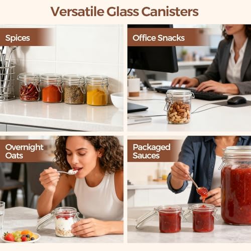 ComSaf Small 8 oz Glass Jars with Airtight Lids 12 Pack Jam Pantry