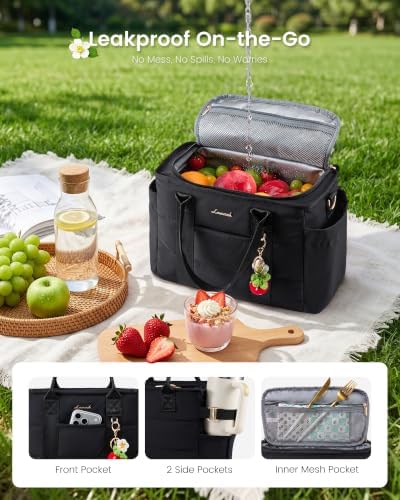 LOVEVOOK Insulated Lunch Bag Women For Work with Cute Strawberry Charm