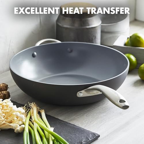 GreenPan Lima Hard Anodized Healthy Ceramic Nonstick 12.5" Wok pan with Helper Handle, PFAS-Free, Oven Safe, Gray