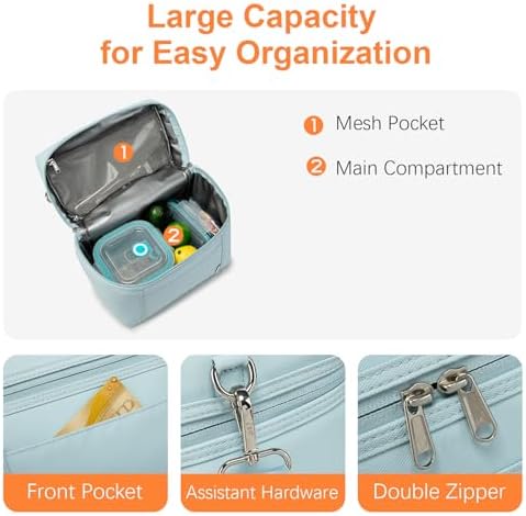 NOL Insulated Lunch Bags for Women Cooler Bag Lightweight Nylon Waterproof Lunch Box for Work Small Light Blue 4L